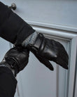 Gants Homme tactiles cuir poignet tricot Noir
