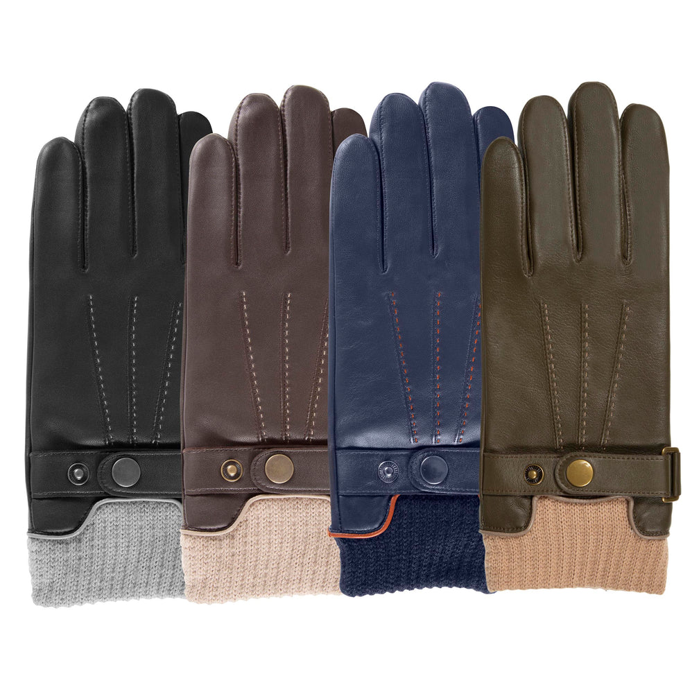 Gants Homme tactiles cuir/tricot Kaki - Isotoner