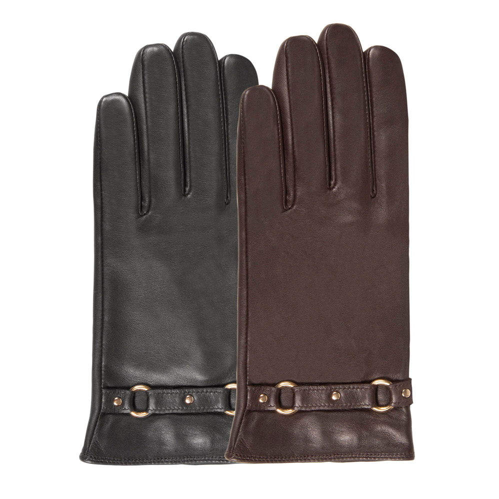 Gants Femme tactiles cuir anneaux Noir - Isotoner