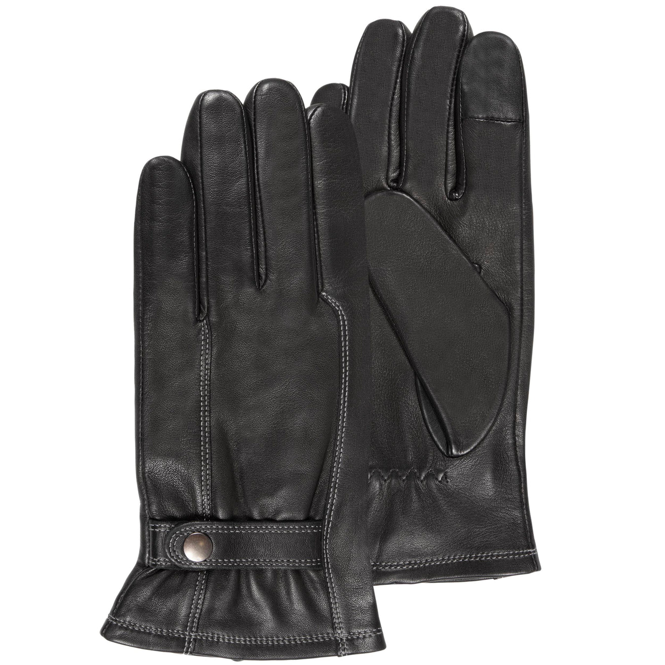 Gants Homme tactiles cuir d'agneau Noir Isotoner - Main Image