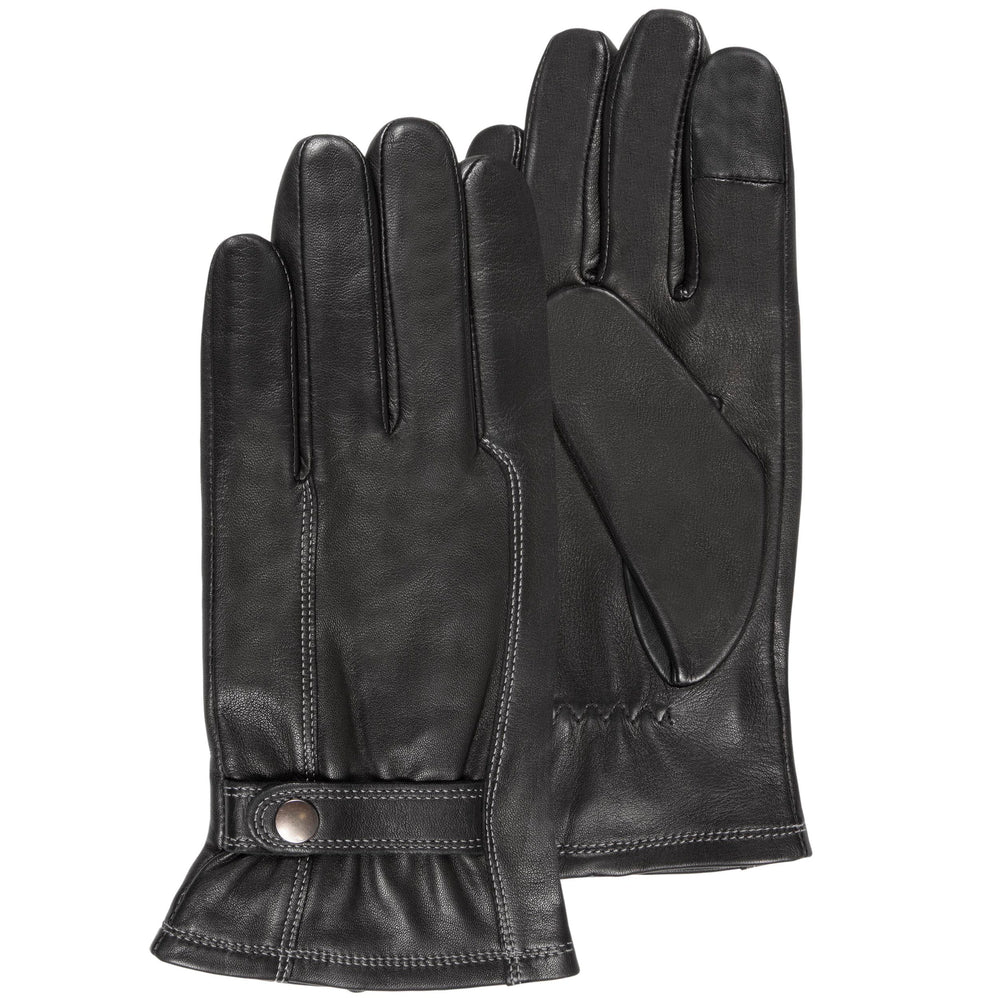 Gants Homme tactiles cuir d'agneau Noir - Isotoner
