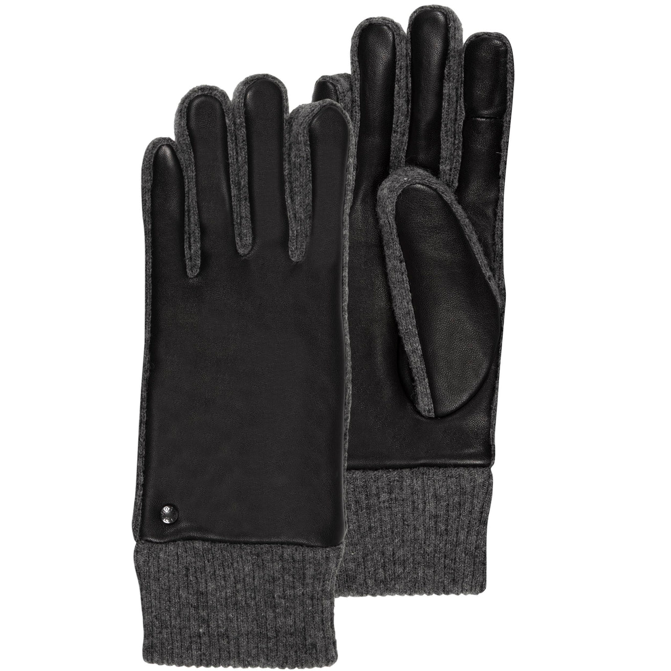 Gants Femme tactiles cuir d'agneau/maille Noir