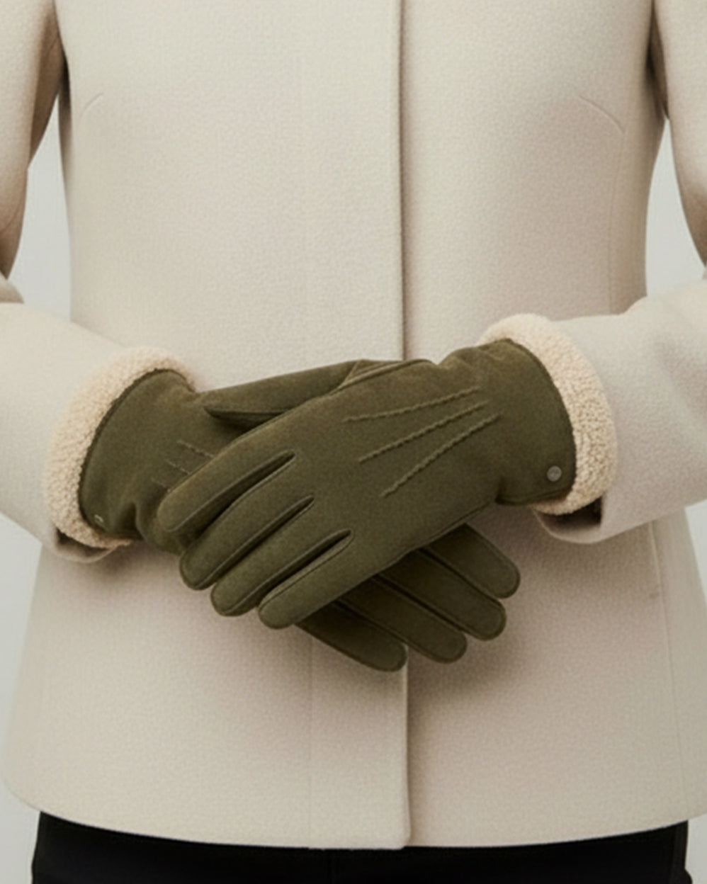 Gants Femme cuir velours fourrés Olive - Isotoner