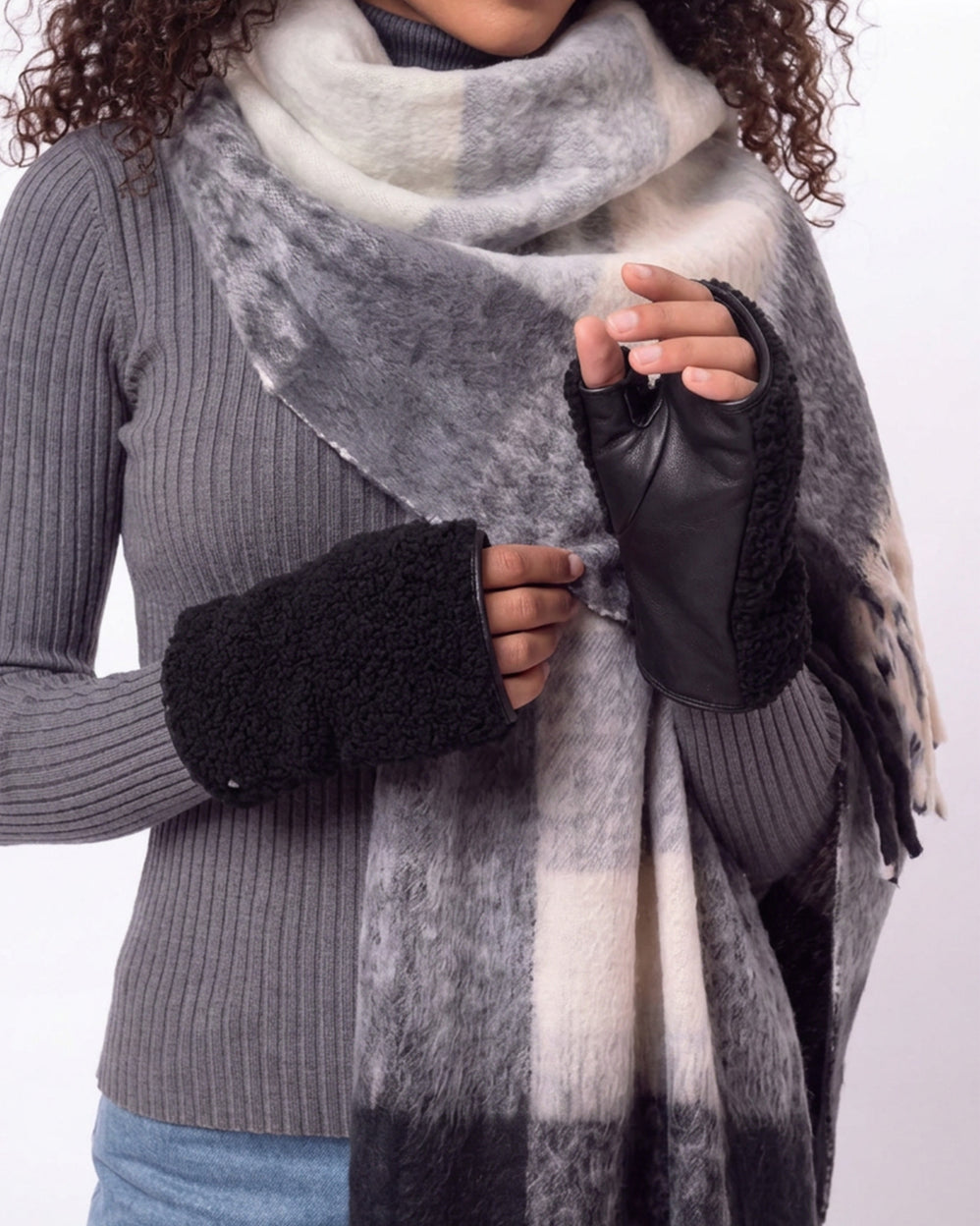 Mitaines Femme Cuir Sherpa/Noir - Isotoner