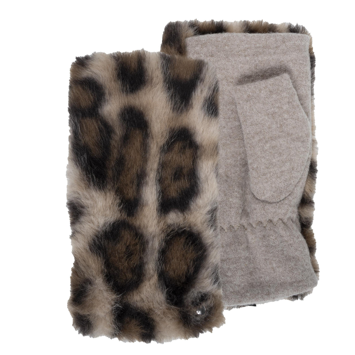 Mitaines Femme Imitation Fourrure Léopard/Beige
