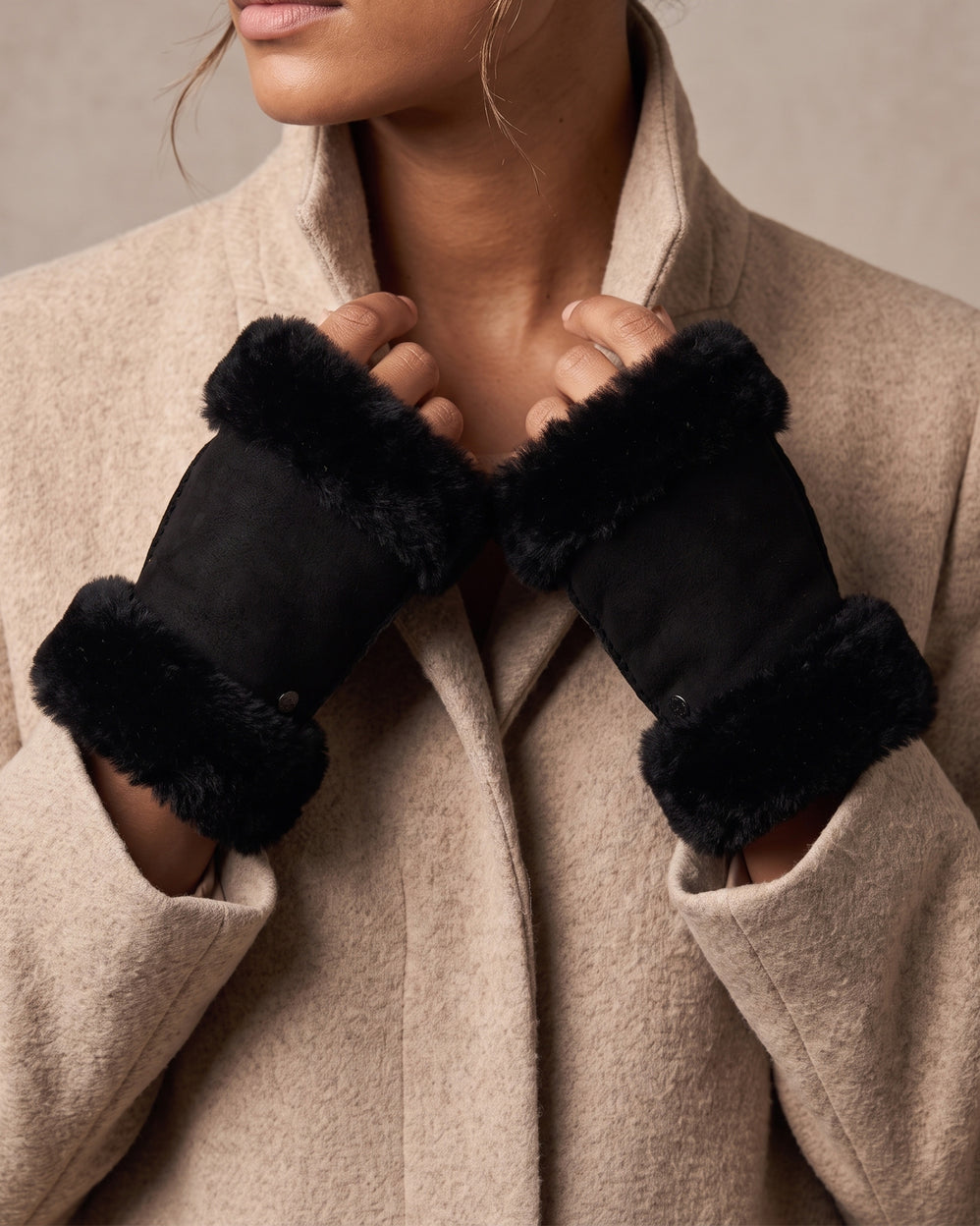 Mitaines Femme cuir chaud Noir - Isotoner