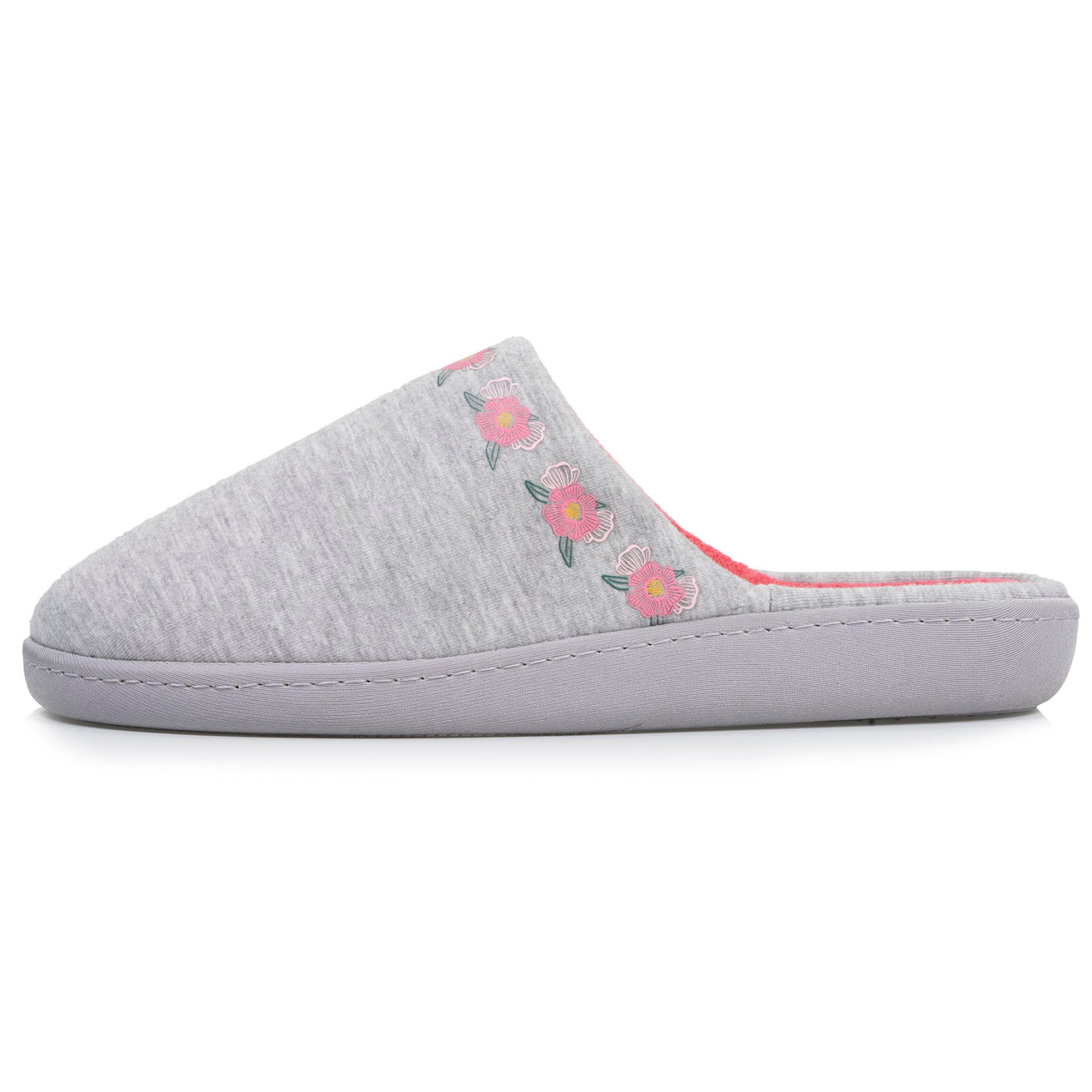 Chaussons mules Femme Fleurs Gris clair