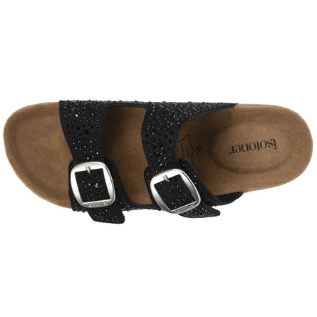 Mules Sandales Femme Double Bride Noir strass - Isotoner