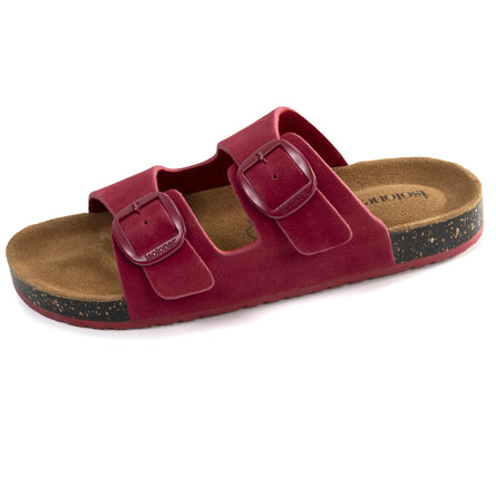 Mules Sandales Femme Double Bride cuir Framboise - Isotoner