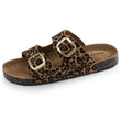 Mules Sandales Femme Double Bride cuir Léopard