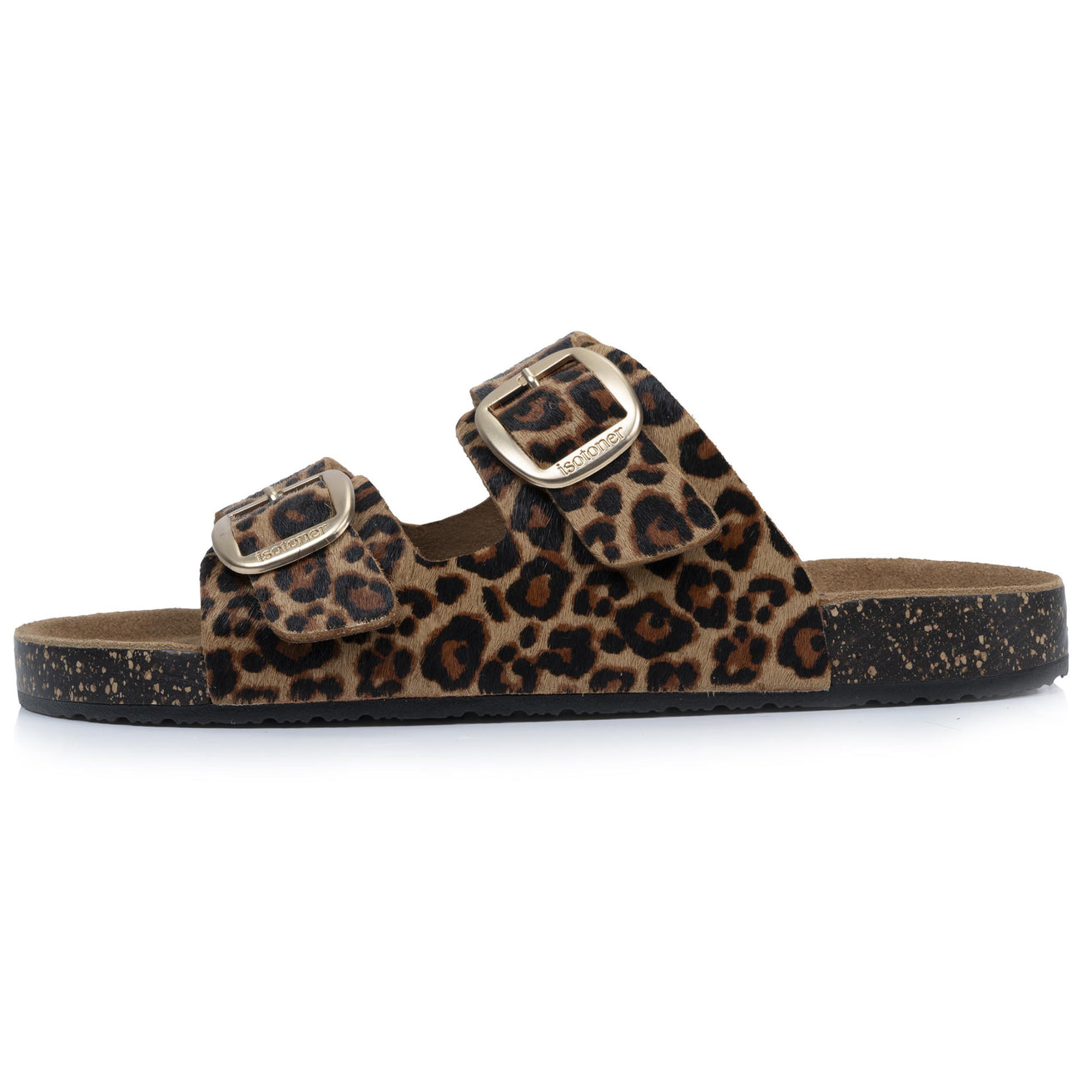 Mules Sandales Femme Double Bride cuir Léopard