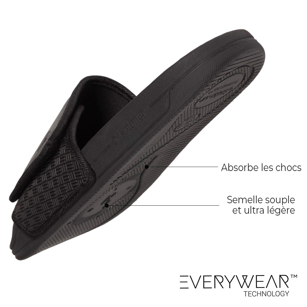 Isotoner Mules Claquettes Homme Ultra Confortables - Bande Dessus Noir EVERYWEAR