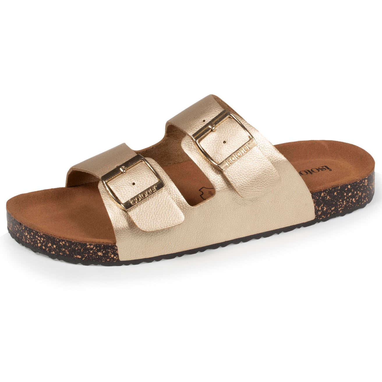 Mules sandales Femme Double Bride Doré Isotoner