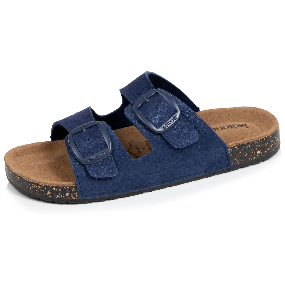 Mules sandales Femme Double Bride cuir Bleu - Isotoner