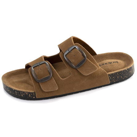 Mules sandales Femme Double Bride cuir Camel - Isotoner