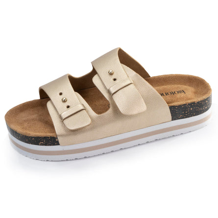 Mules sandales Femme Bride talon plateforme Doré - Isotoner