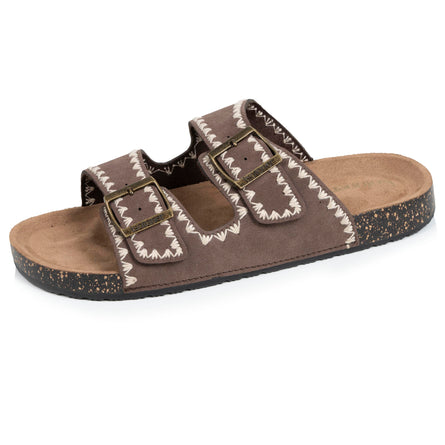 Mules sandales Femme double bride Chocolat Brodé - Isotoner