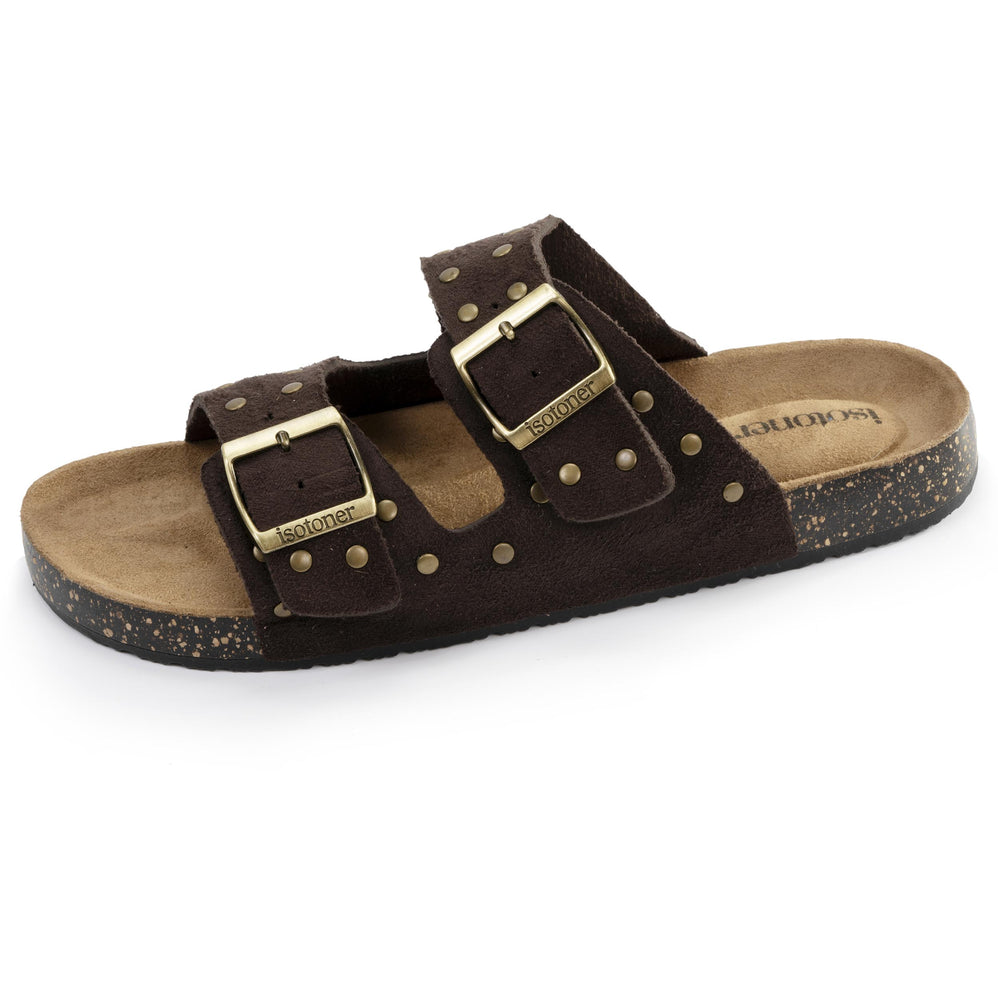 Mules sandales Femme double bride Chocolat - Isotoner