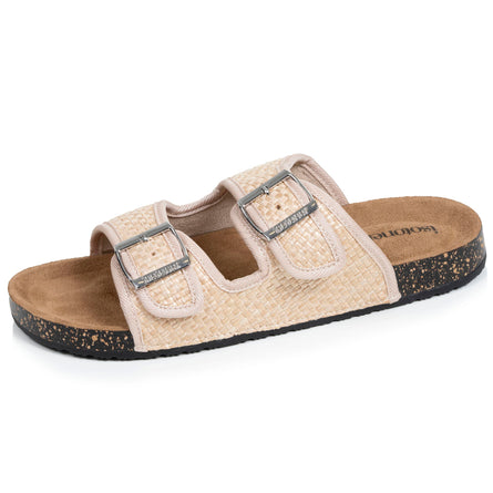 Mules sandales Femme double bride Rafia Beige - Isotoner