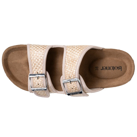 Mules sandales Femme double bride Rafia Beige - Isotoner