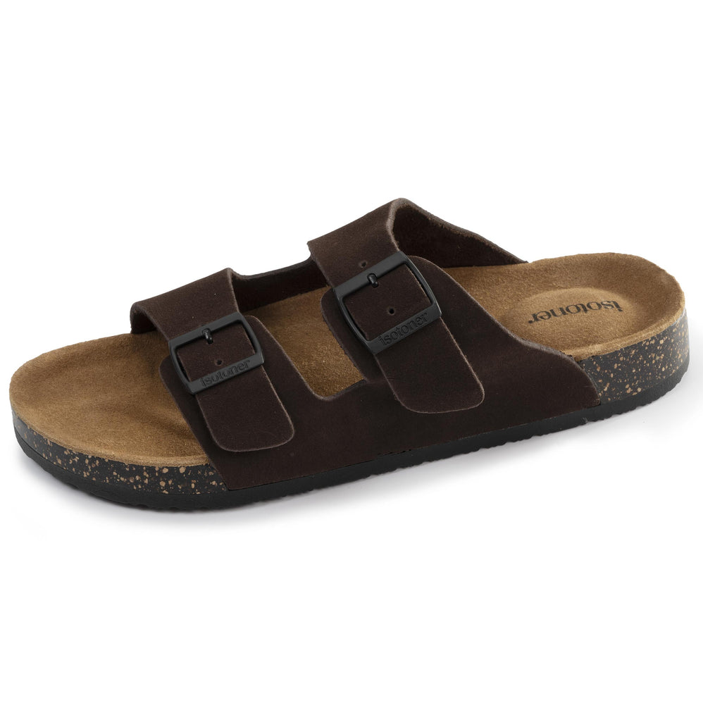 Mules sandales Homme Double Bride cuir Marron - Isotoner
