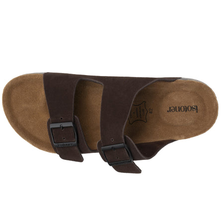 Mules sandales Homme Double Bride cuir Marron - Isotoner