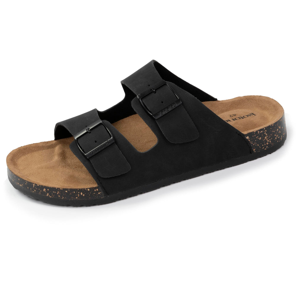 Mules sandales Homme double bride cuir Noir - Isotoner