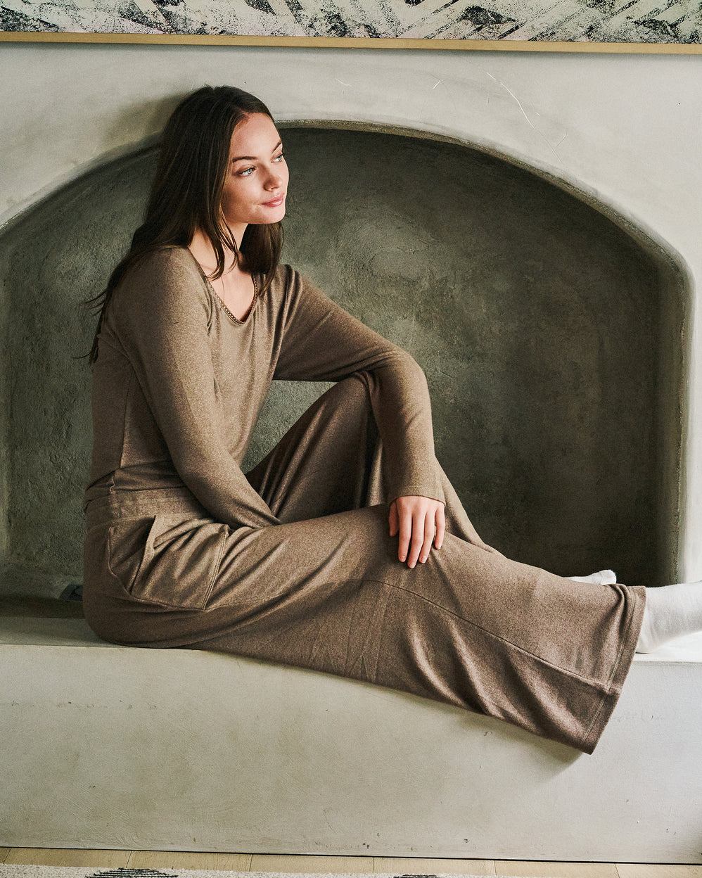 Pantalon large Femme Taupe chiné - Isotoner