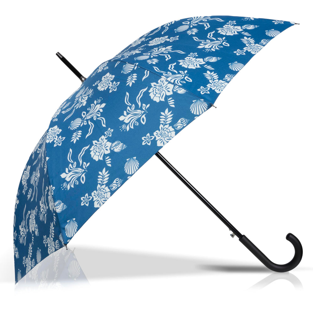 Parapluie Canne Auto Fleur Coquillage Bleu - Isotoner