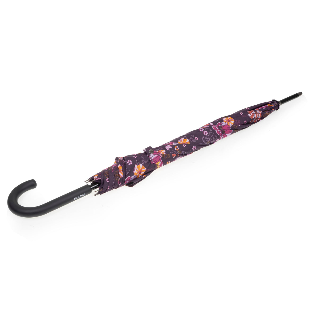 Parapluie Canne Auto Fleurs Aubergine