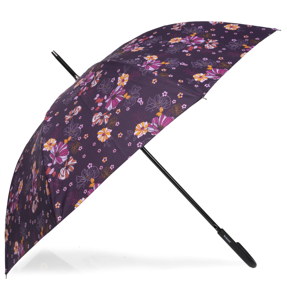 Parapluie Canne Auto Fleurs Aubergine - Isotoner