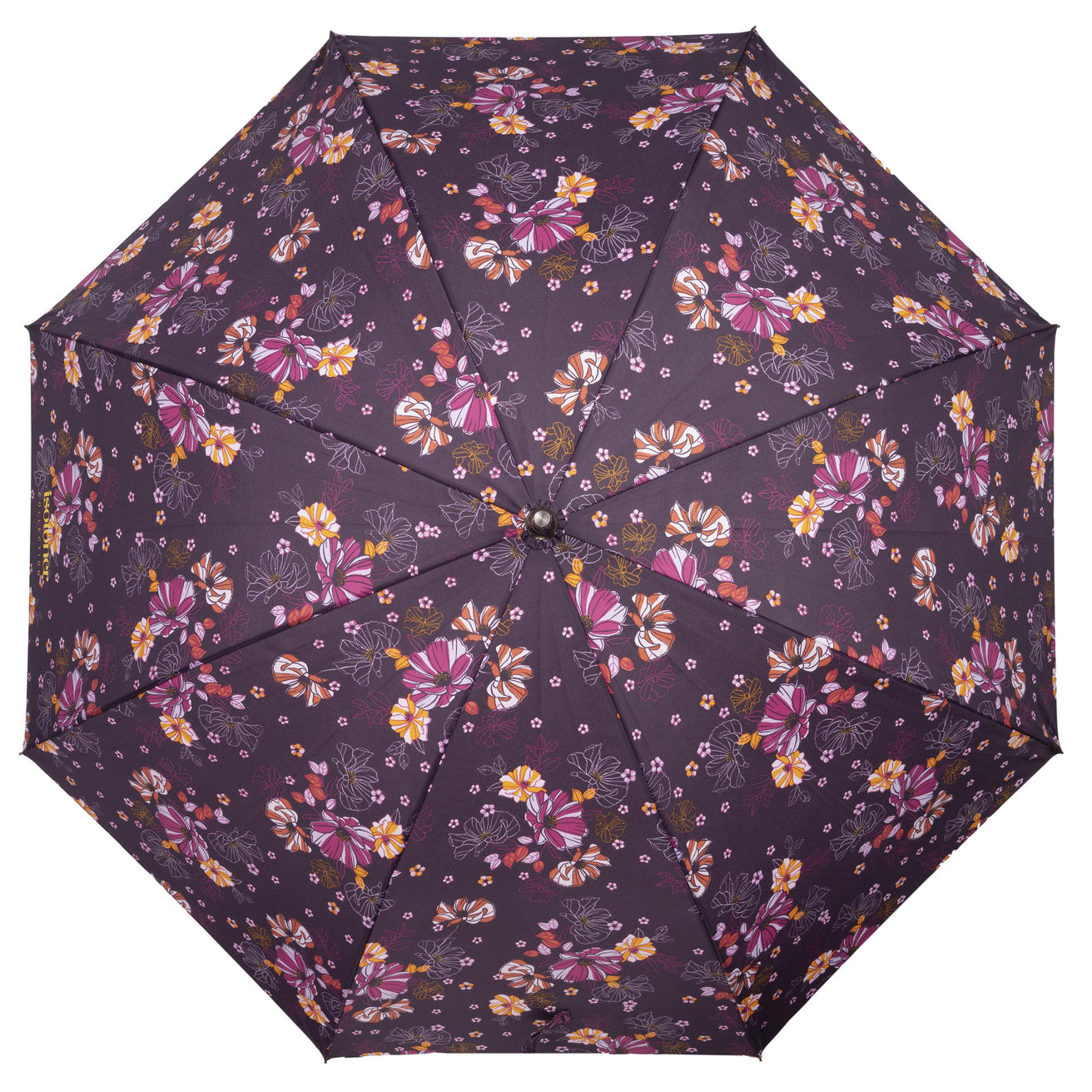 Parapluie Canne Auto Fleurs Aubergine