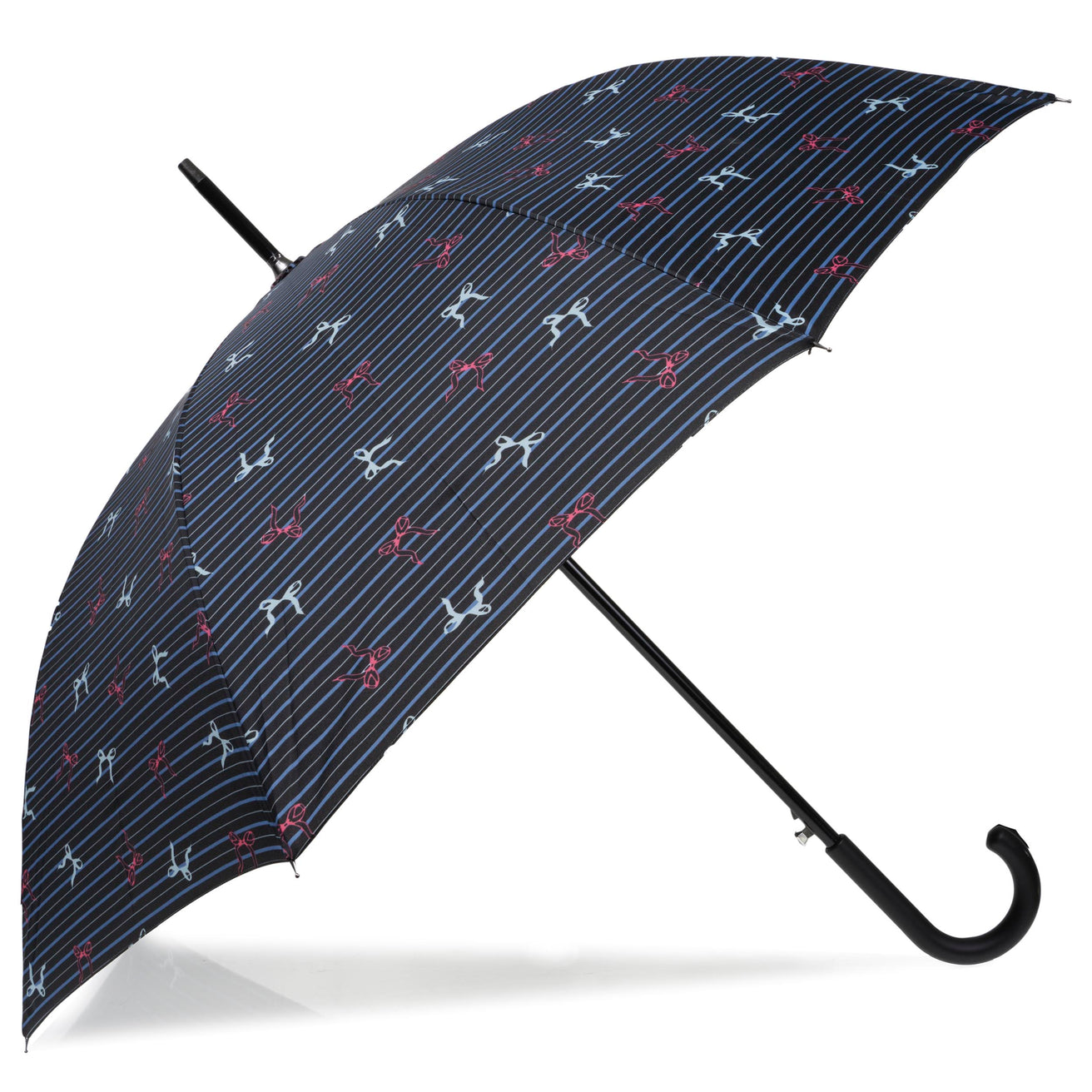 Parapluie Canne Auto Rayure Nœud Bleu
