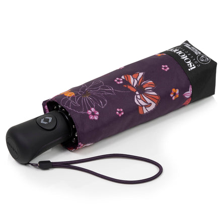 Parapluie Mini Auto Fleurs Aubergine - Isotoner