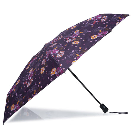 Parapluie Mini Auto Fleurs Aubergine - Isotoner