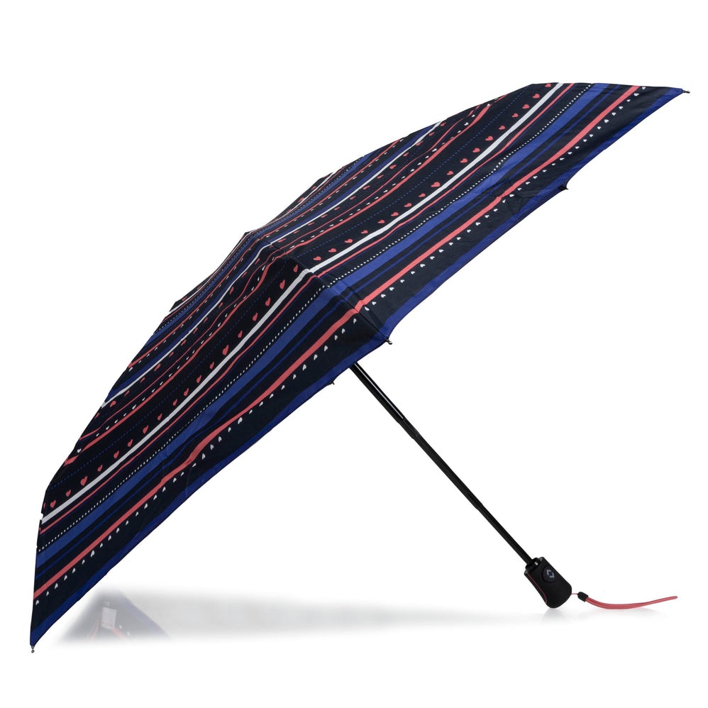 Parapluie Mini Auto Rayure Petit Cœur Marine - Isotoner