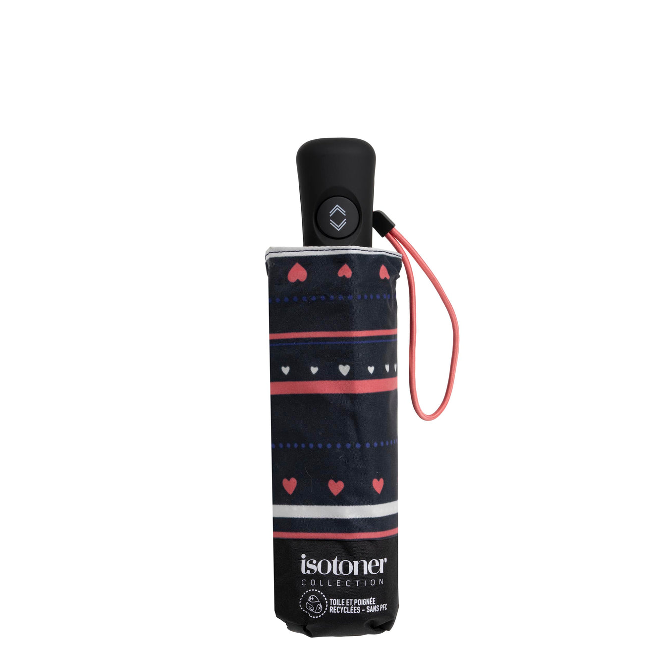Parapluie Mini Auto Rayure Petit Cœur Marine