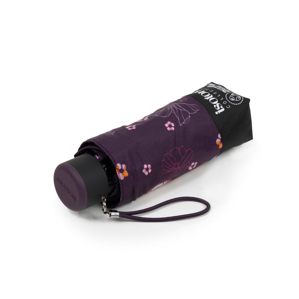 Parapluie Mini Slim Fleurs Aubergine - Isotoner