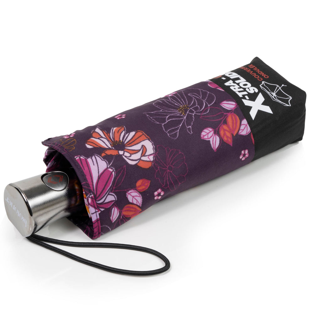 Parapluie X-TRA SOLIDE 23 cm Fleurs Aubergine - Isotoner