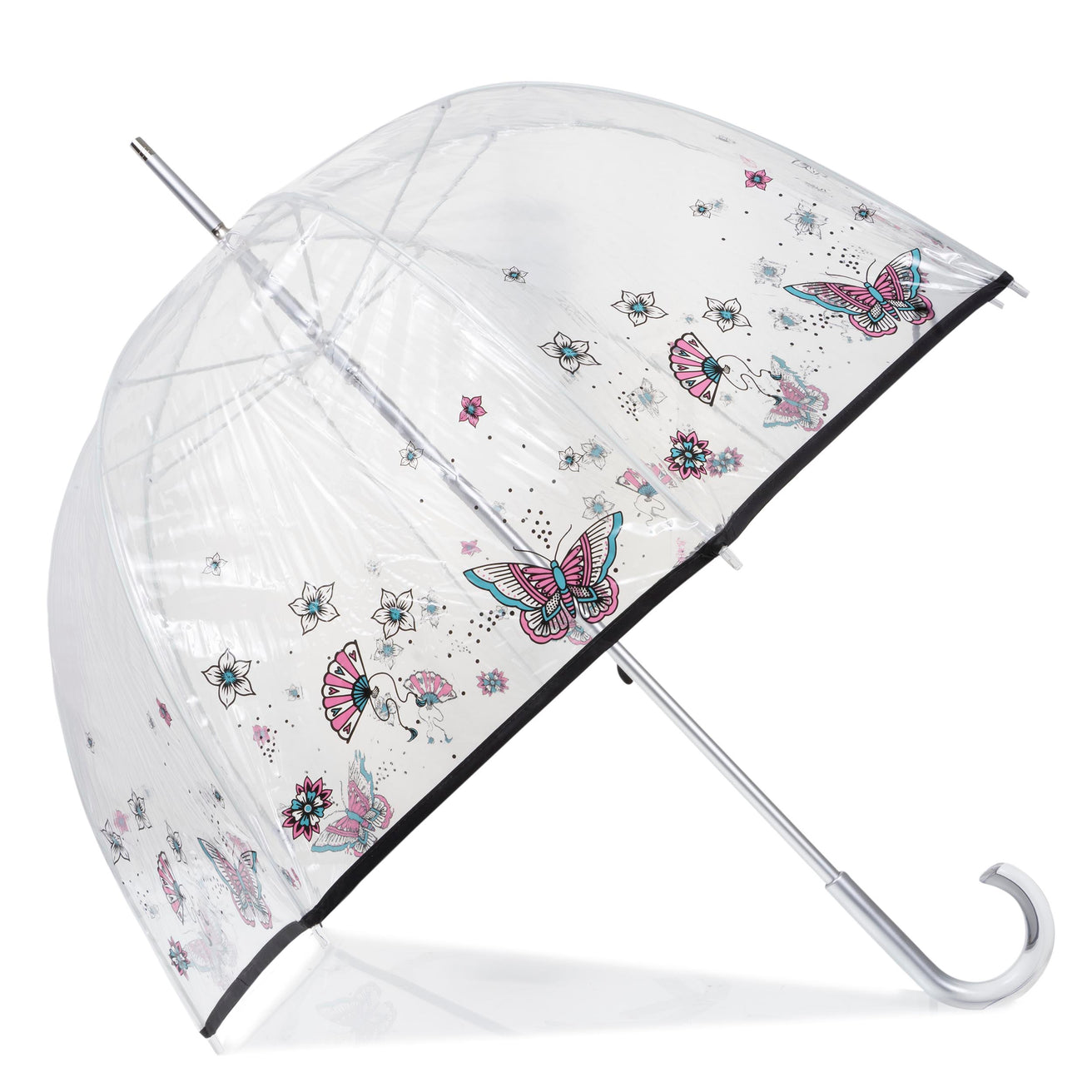 Parapluie cloche transparent PVC/Papillon rose