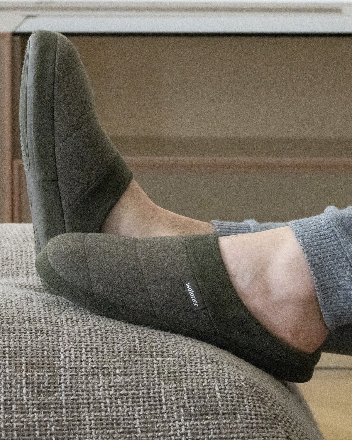 Chaussons Mules Homme polaire Kaki chiné