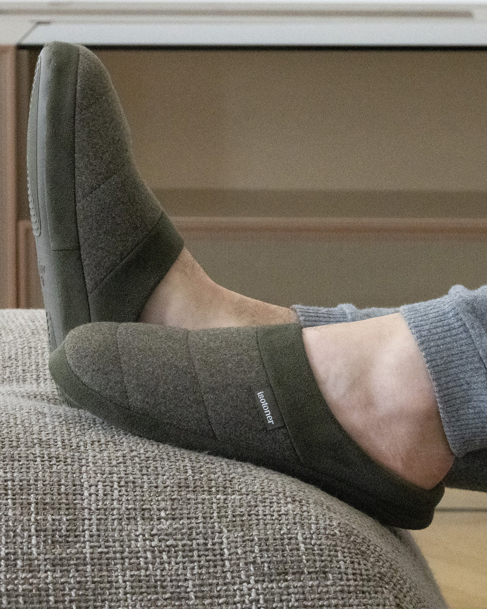 Chaussons Mules Homme polaire Kaki chiné - Isotoner