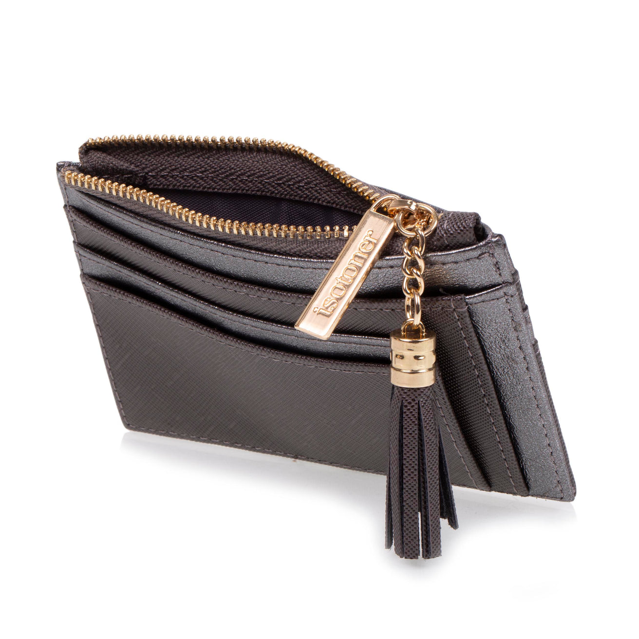 Porte-cartes Femme zippé Gris