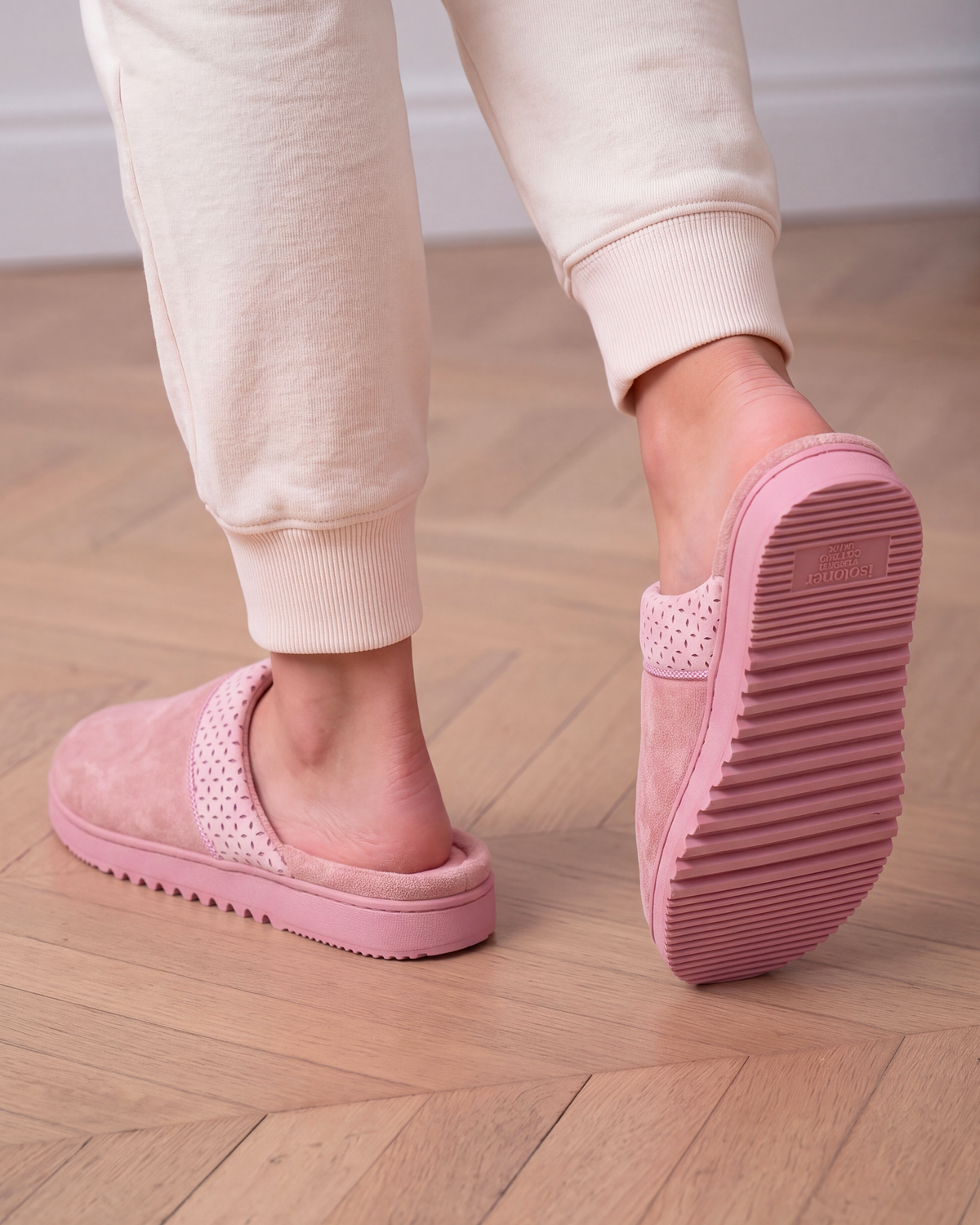 Chaussons mules crantées Femme Rose