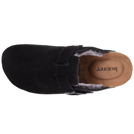 Sabots fourrés en cuir Femme Noir - Isotoner