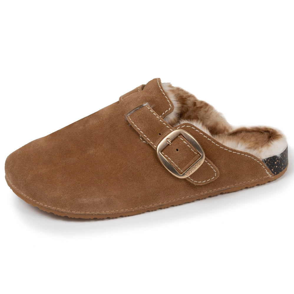Sabots Femme Camel cuir surpiqûres blanches - Isotoner