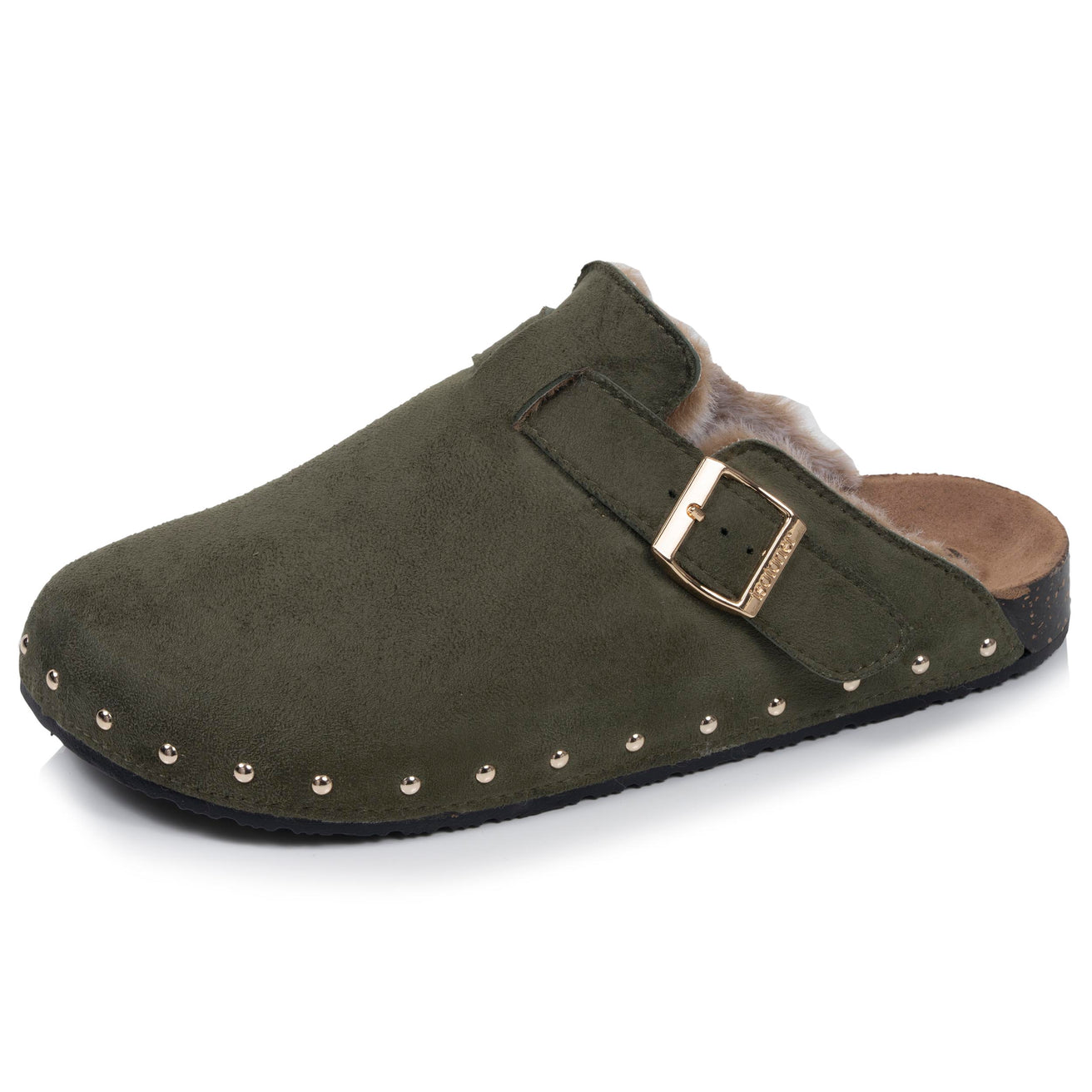 Sabots Femme fourrés Kaki clous