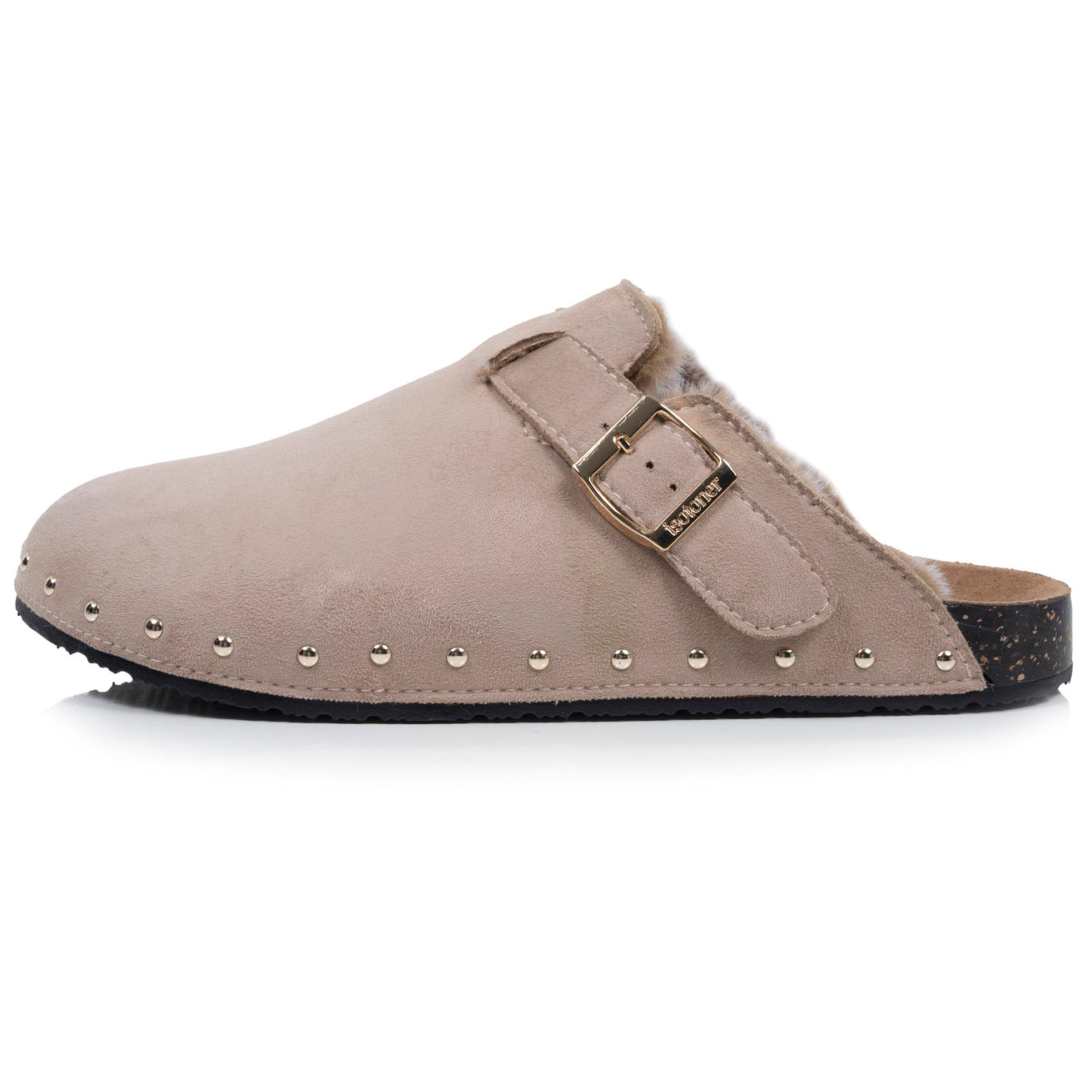 Sabots Femme fourrés Taupe clous