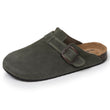 Sabots Femme cuir suède double surpiqures Kaki