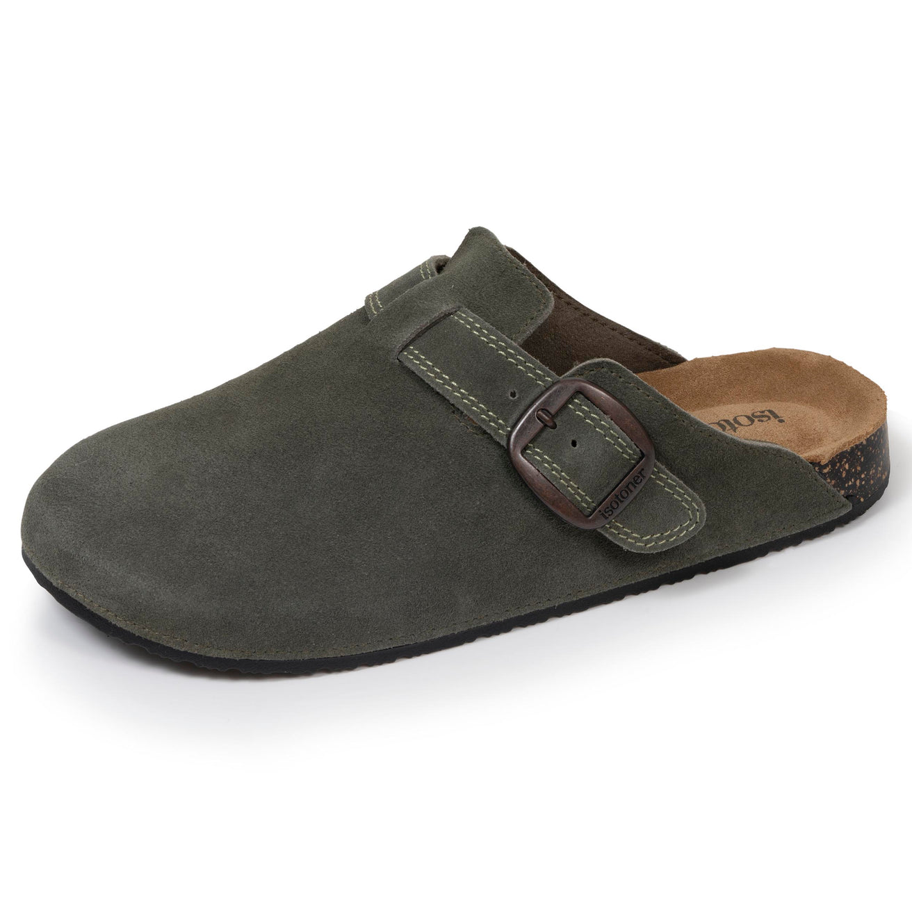 Sabots Femme cuir suède double surpiqures Kaki